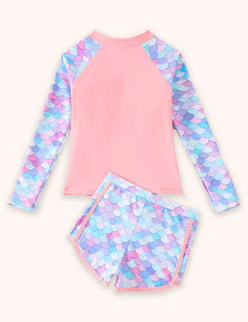 Split Long-sleeved Zip-up Swimsuit